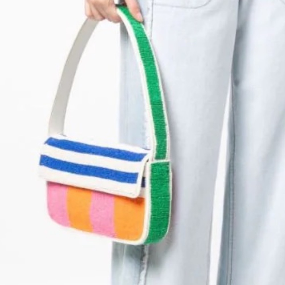 STAUD Striped beaded bag